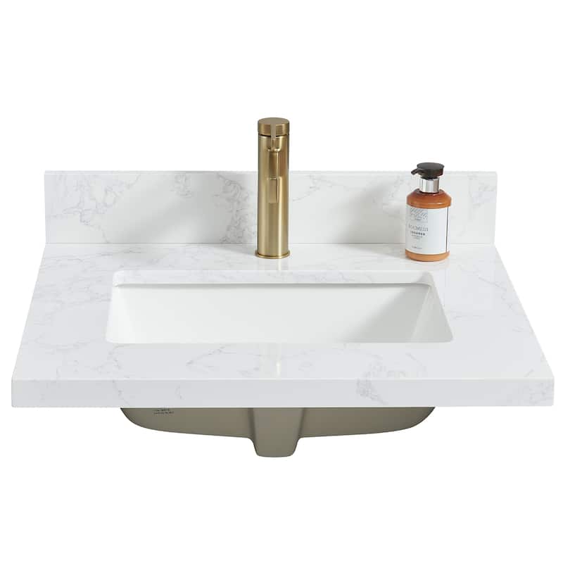 Malaga Composite Stone Vanity Top with White Rectangular Sink - Grain White - 61 in. W x 22 in. D