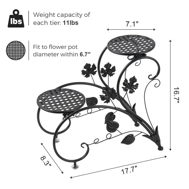Sef of 2 Tier Metal Plant Pot Stand Garden Flower Display Shelf