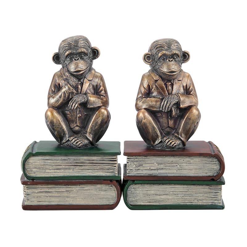 Danya B. Monkeys on Books Polyresin Antique Patina Finish Bookend Set of 2