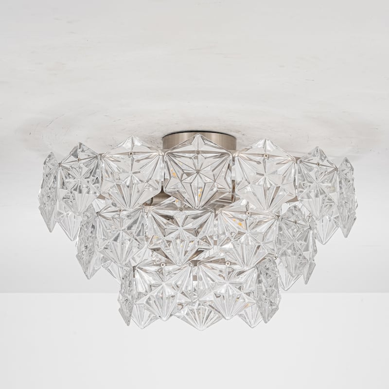 3-Light Satin Nickel Finish Glass Flush Mount for Living Room & Entryway - 3 Light