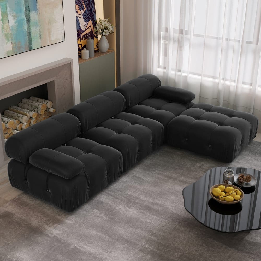 104" L-Shaped Sectional Sofa,Minimalist Velvet Sofas Couches with Reversible Chaise Ottoman