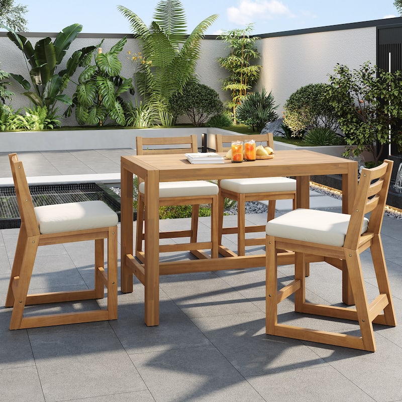 Rustic Patio Bar Set, 5-Piece Outdoor Furniture with Ergonomic Chairs and Solid Wood Tabletop
