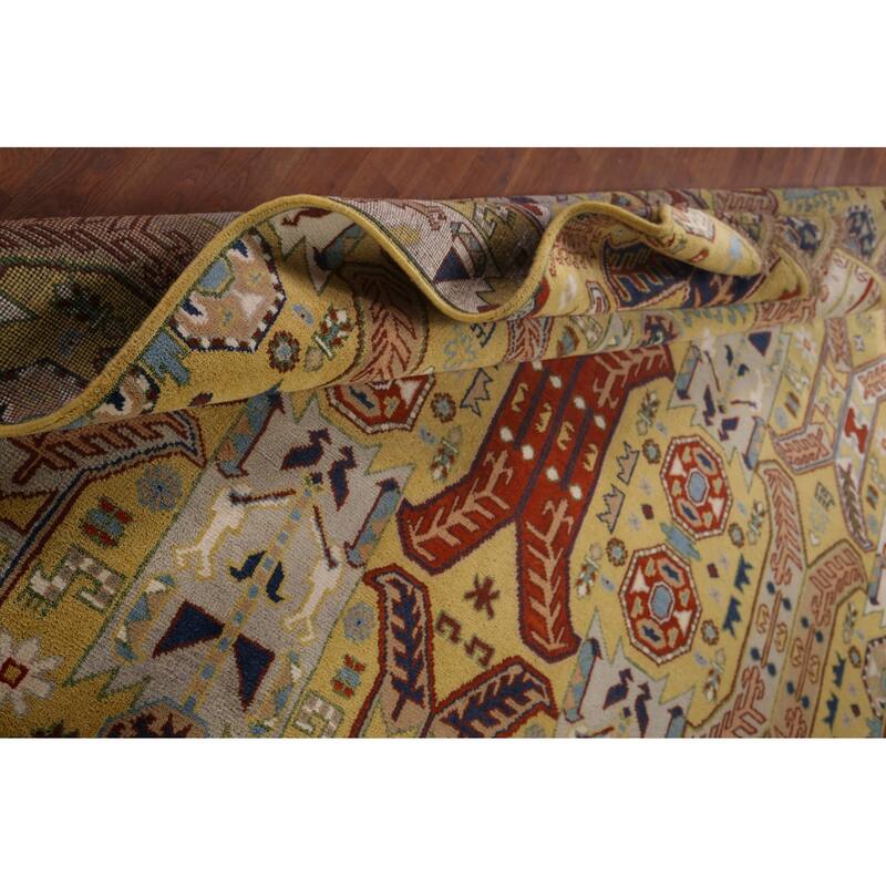 All-Over Geometric Kazak Oriental Area Rug Hand-Knotted Wool Carpet - 7'11"x 9'9"