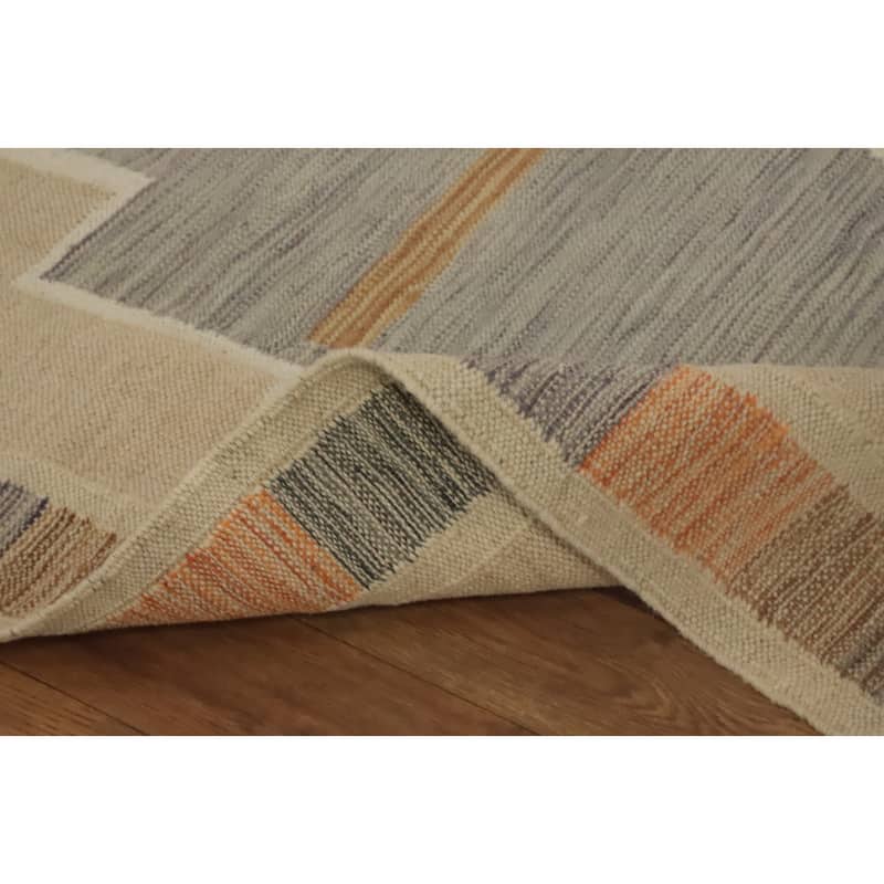 Hand Woven Oriental 100% Wool Carpet Southwestern Tribal Beige & Ivories Kilim Runner Rug - 11' 0'' X 2' 6''