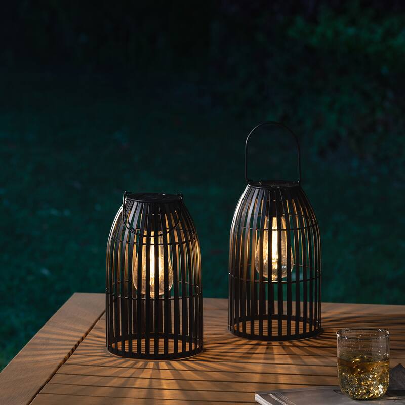 Glitzhome Set of 2 Metal Solar Powered Outdoor Hanging Lantern