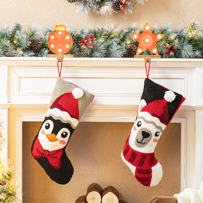 Glitzhome 20.5"L Polar Bear & Penguin Hooked Xmas Stocking