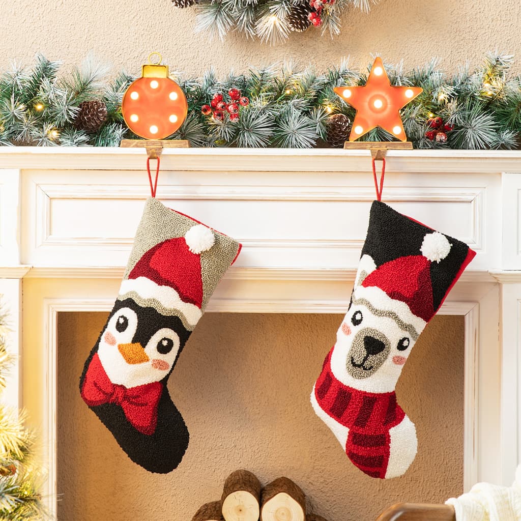 Glitzhome 20.5"L Polar Bear & Penguin Hooked Xmas Stocking