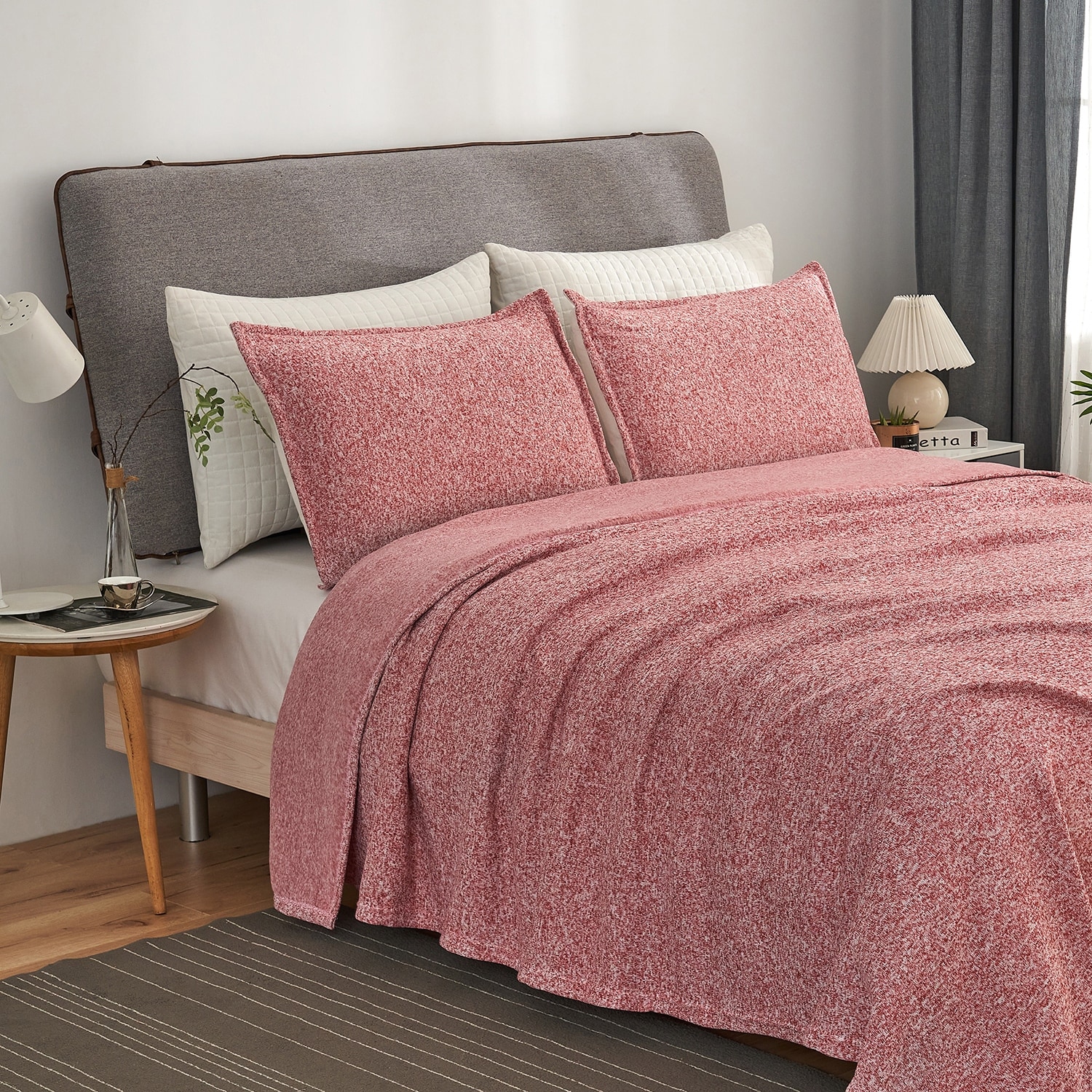 3 Piece Heather Jersey Blanket Knit Blanket Queen Red