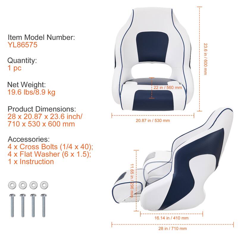 Captain Bucket Seat Boat Seat, Flip Up Boat Seat, with Thickened Sponge Padding, Flip-up Bolster Boat Captain Chair