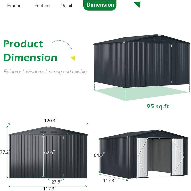 AECOJOY Outdoor Extra Large Storage Metal Shed with Lockable Doors