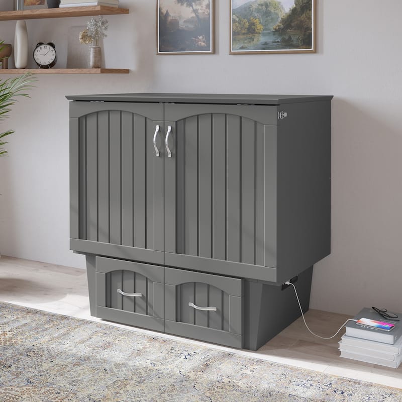 Nantucket Murphy Bed Chest with Mattress and Built-in Charging Station
