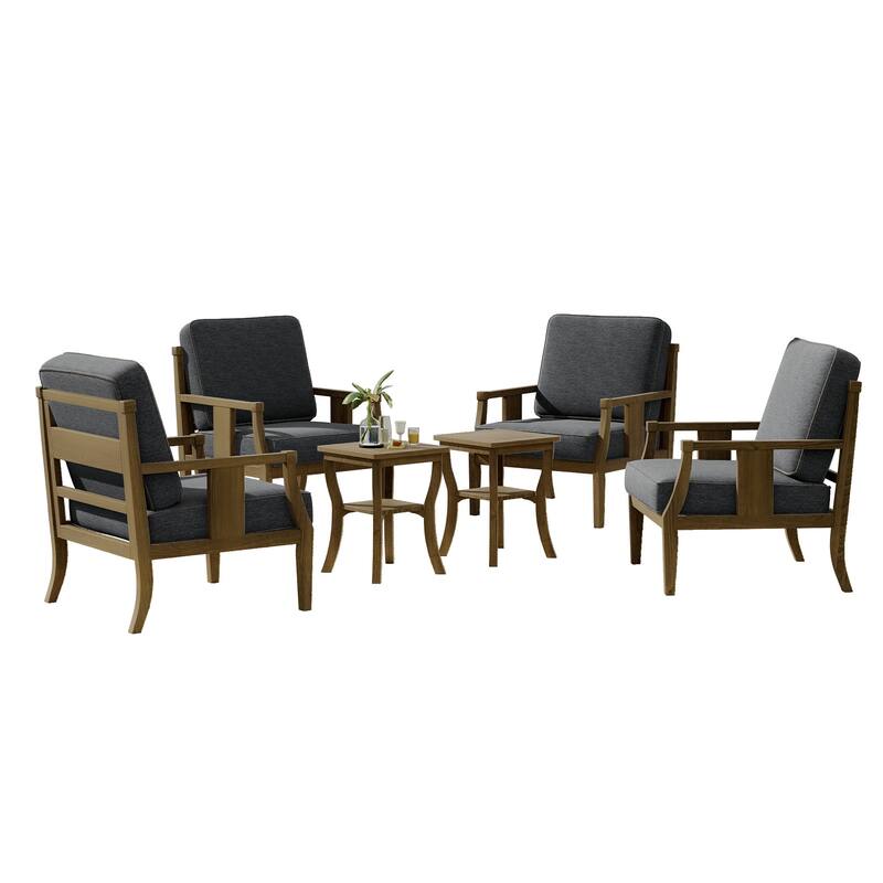 6-piece Outdoor Teak Seating Set Club Chairs with Cushions