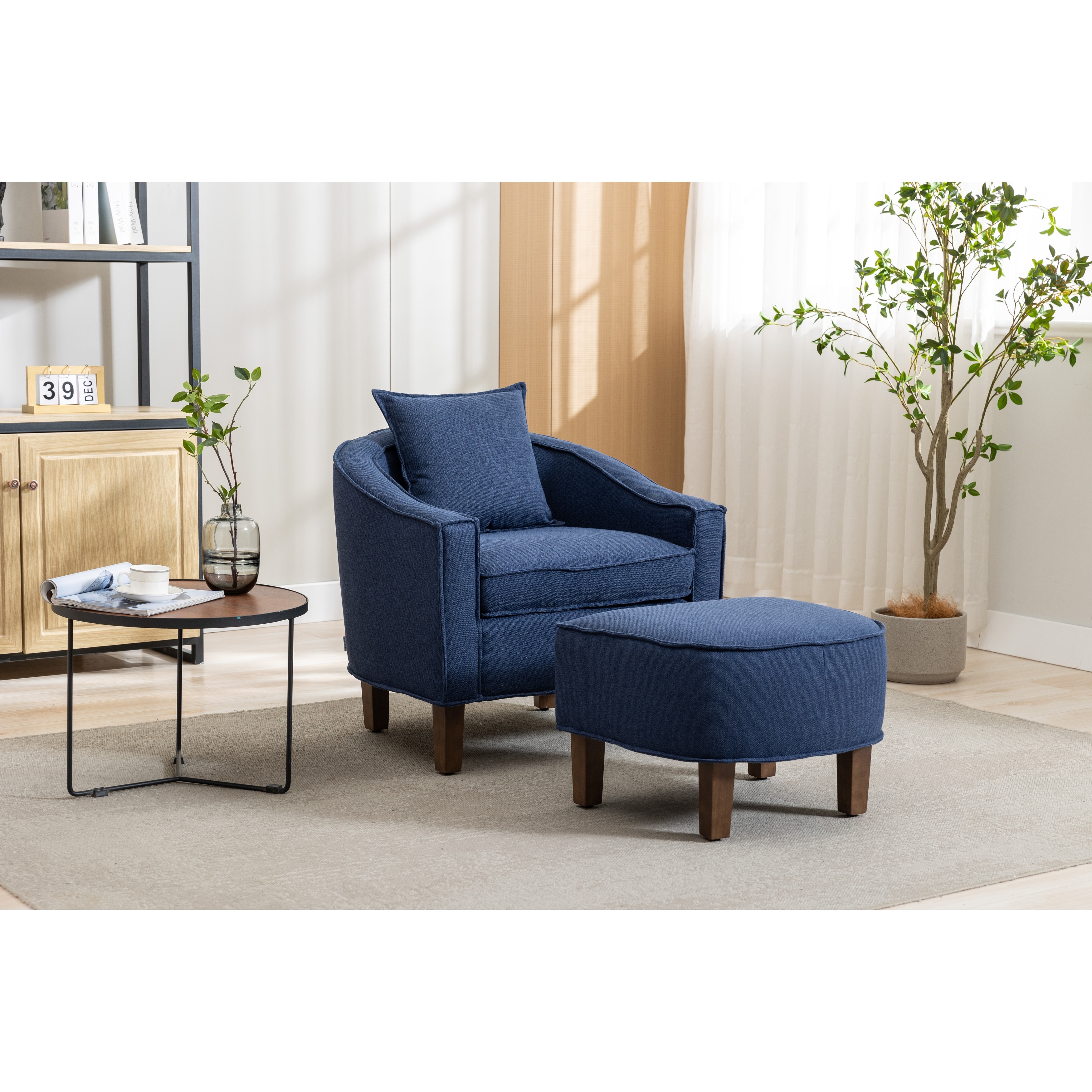Navy blue outlet chair with ottoman