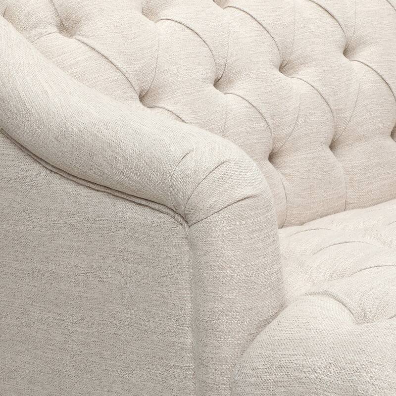 Contemporary 3-Seater Sofa with Button Tufted PU Upholstery and Birch Wood Legs