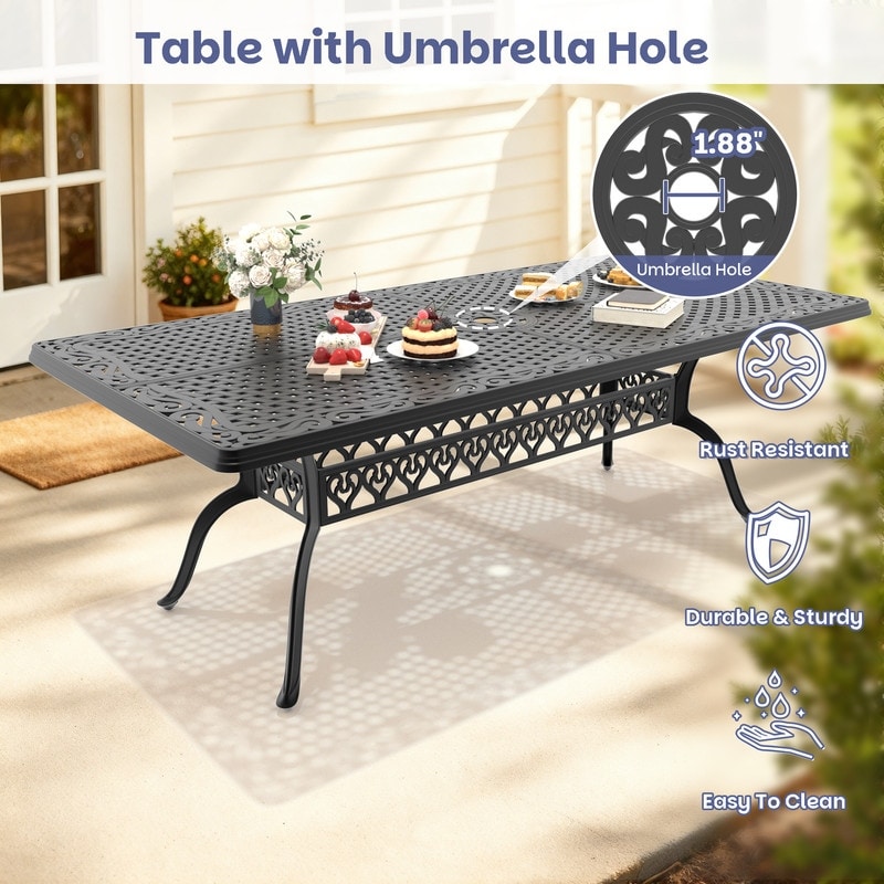 black rectangle patio table with umbrella hole Enlarged Outdoor Metal Square Dining gentle breeze Nuu Garden Outdoor Rectangle Metal