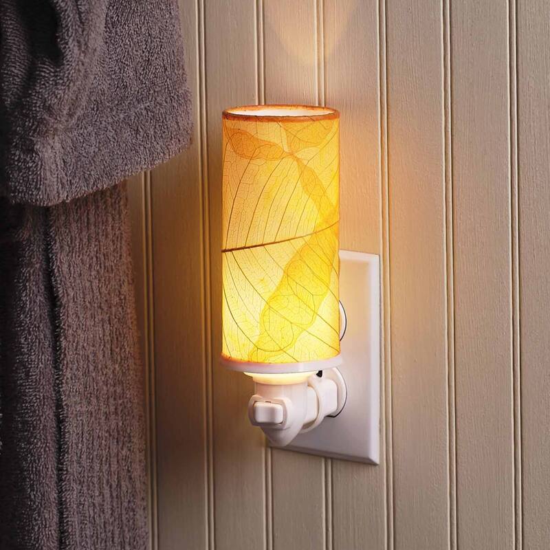 Cylinder Nightlight, Cocoa Leaves Shade, 3 x 3 x 7 in. - 3 x 3 x 8 - Orange