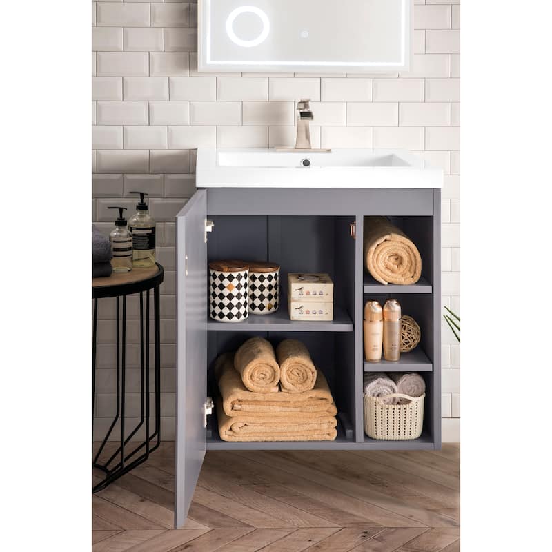 Alicante' 24" Single Vanity Cabinet, w/ White Glossy Composite Stone Countertop