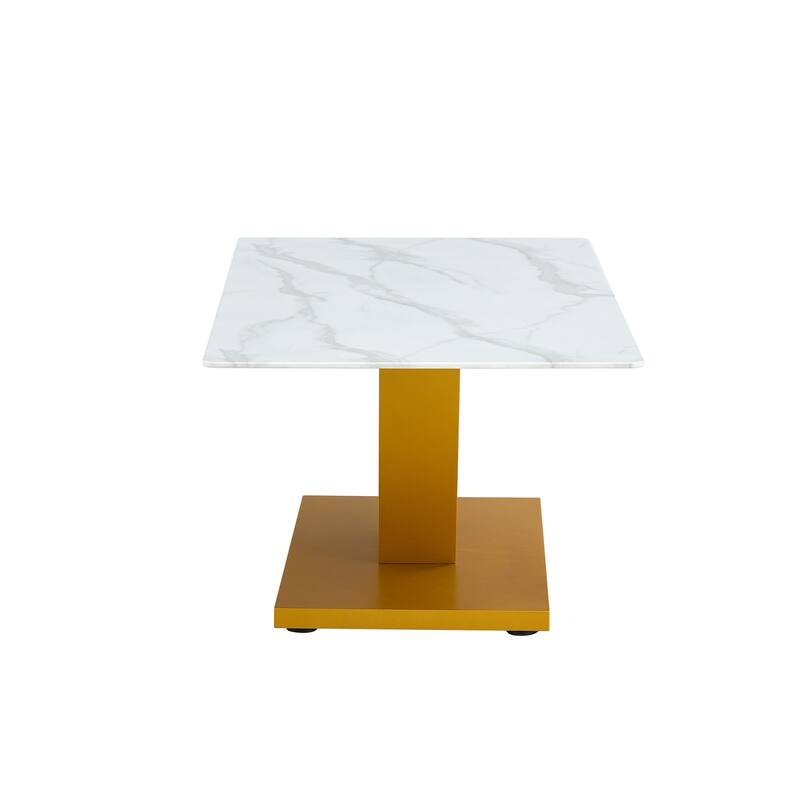 Modern Minimalist Coffee Table. Tempered Glass With Stickers Tabletop,En Mdf Pillars
