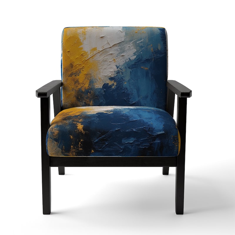 Designart "Blue and Yellow Intuitive Expressions I" Upholstered Abstract Accent Chair and Modern & Contemporary Arm Chair