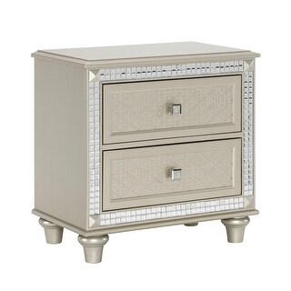 Juhi 29 Inch Nightstand, 2 Drawers, Acrylic Crystal Accents, Silver ...