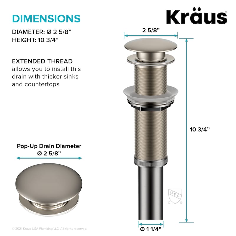KRAUS Pop-Up Drain for Vessel Bathroom sink
