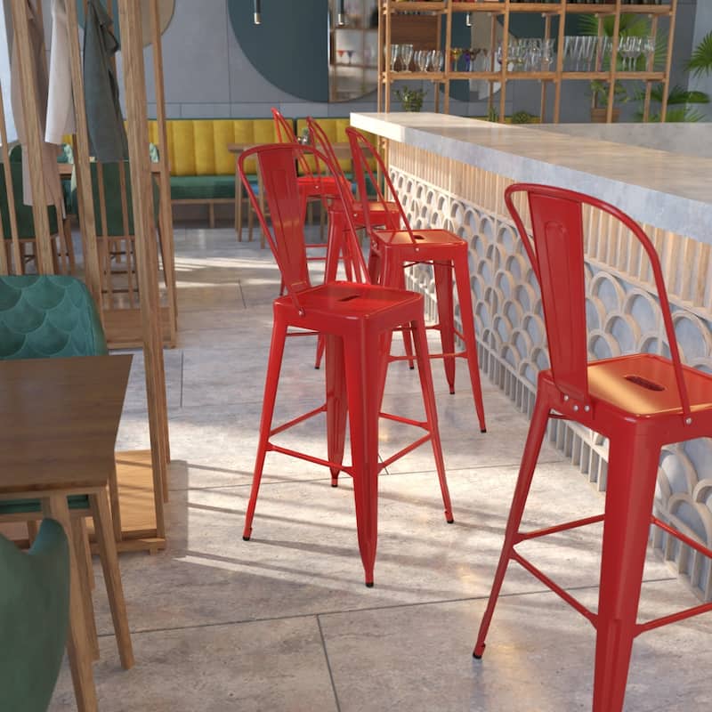 30'' High Metal Indoor-Outdoor Barstool with Back - Red