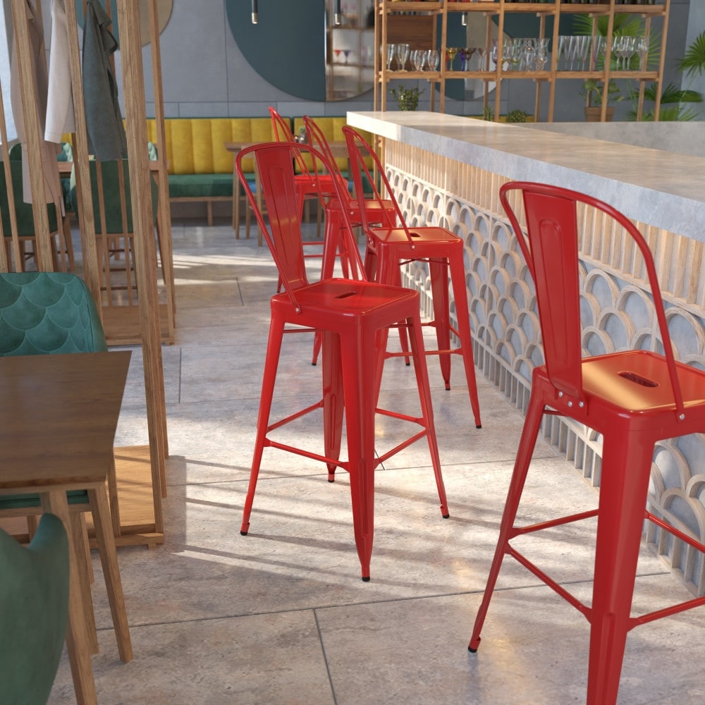 30'' High Metal Indoor-Outdoor Barstool with Back
