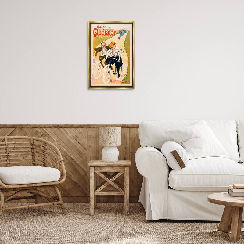 Stupell Vintage Cyclists Poster Framed Floater Canvas Wall Art Design By Marcus Jules