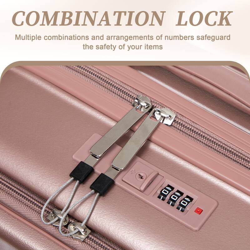 14"/20" 2 pcs/set in ABS Spinner Wheel Luggage, with Combination Lock and Front Opening Design, 14" Cosmetic Case