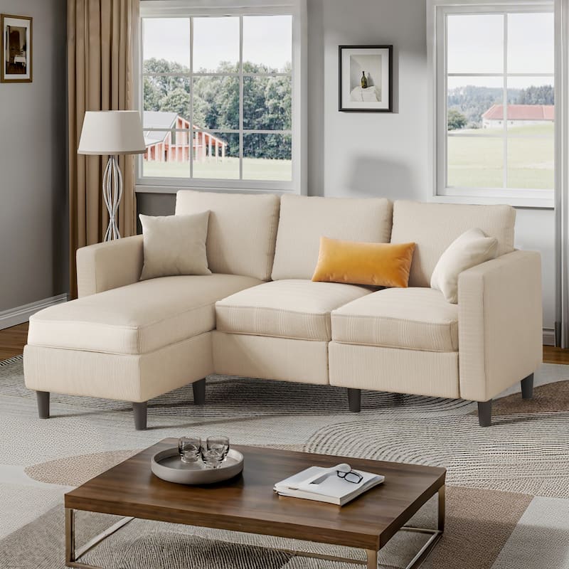 Futzca 74" Convertible Sectional Sofa Couch, Small L-Shaped Sofa - Khaki