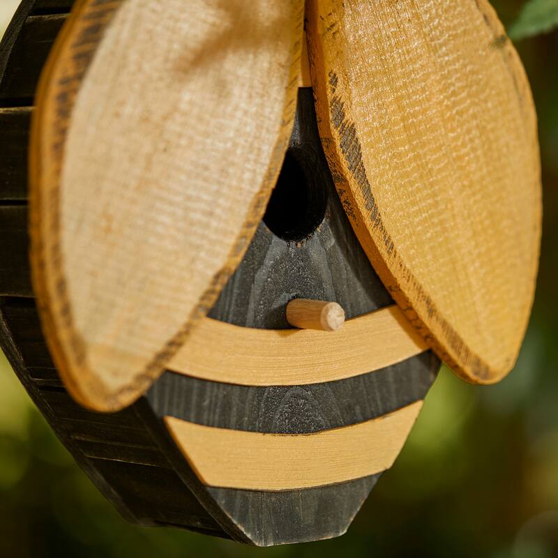 Glitzhome 11"H Cute Distressed Solid Wood Ladybug Birdhouse - 11.5"H