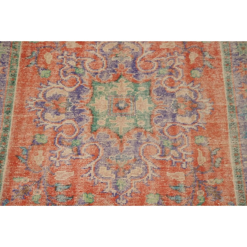 Distressed Orange Sparta Turkish Vintage Area Rug Handmade Wool Carpet - 5'4" x 9'3"