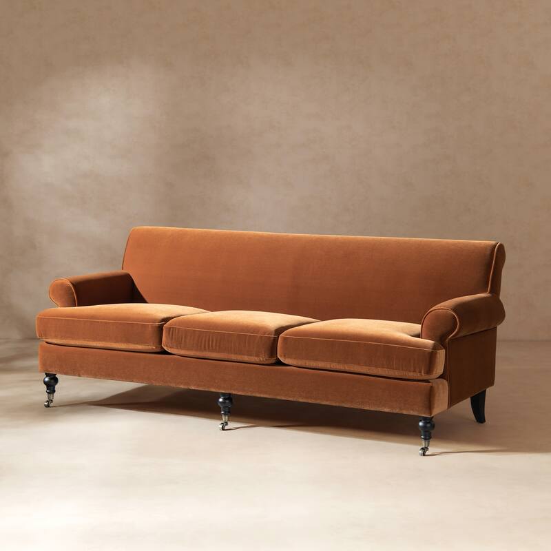 Alana Lawson 88 Inch Living Room Sofa – Three Cushion Couch with Rolled Arms and Tight Back – Minimal Assembly Required - Burnt Orange Performance Velvet