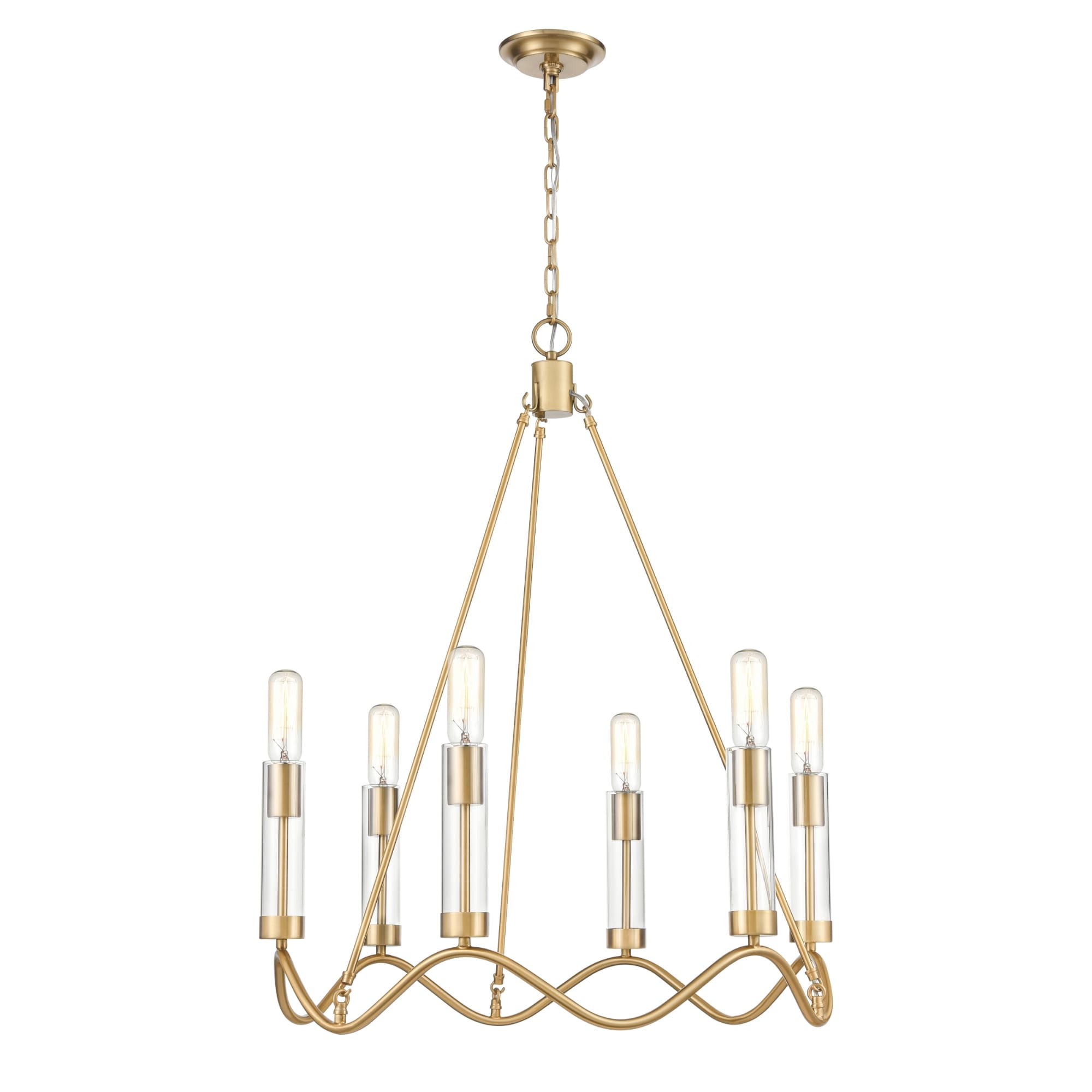 6-Light Ceiling Chandelier - 34" - Satin Brass