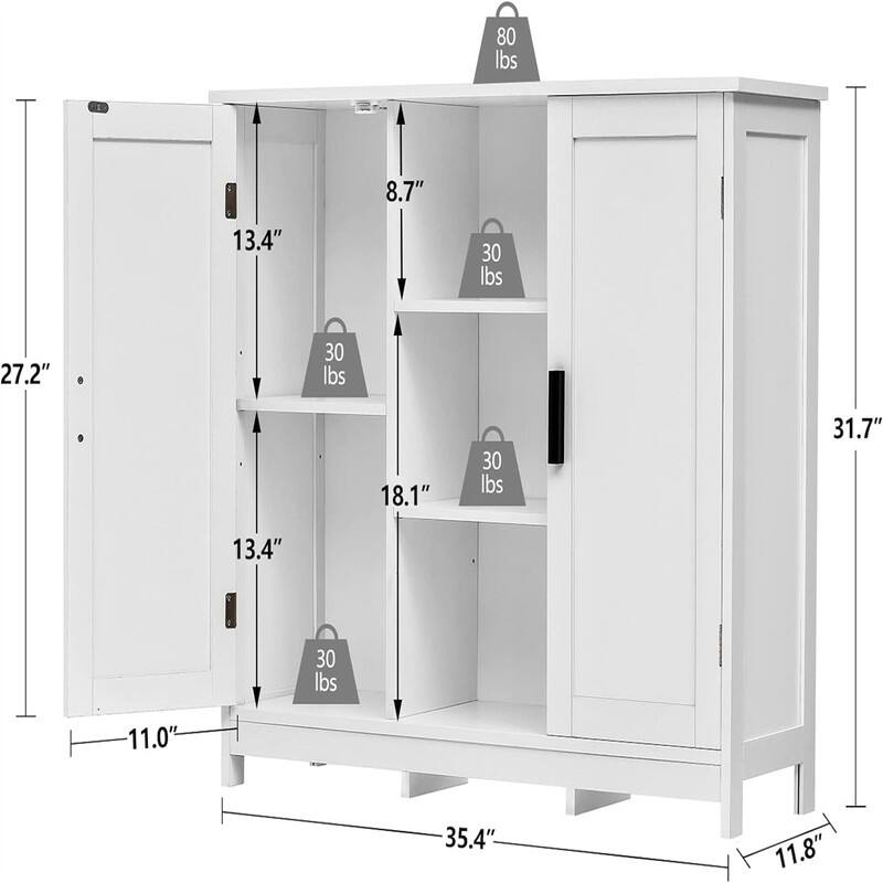Storage Cabinet with 2 Doors and 4 Storage Shelves - 11.8"D x 35.4"W x 31.7"H