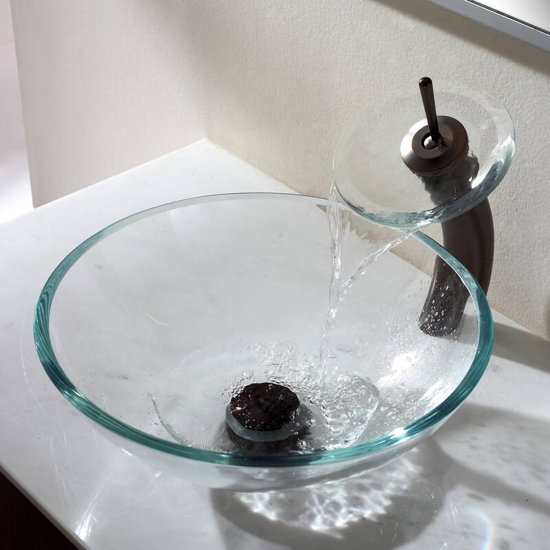 Kraus 16-1/2" Clear Glass Vessel Bathroom Sink - Includes Pop-Up Drain
