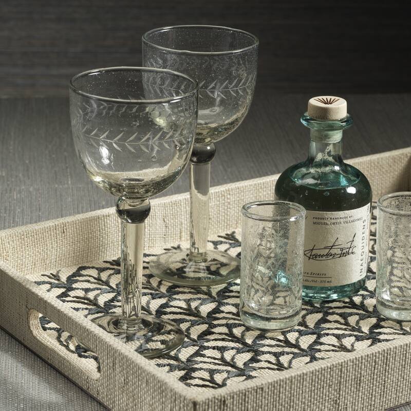 Tuscan Handmade Etched Wine Goblet Glasses, Set of 4