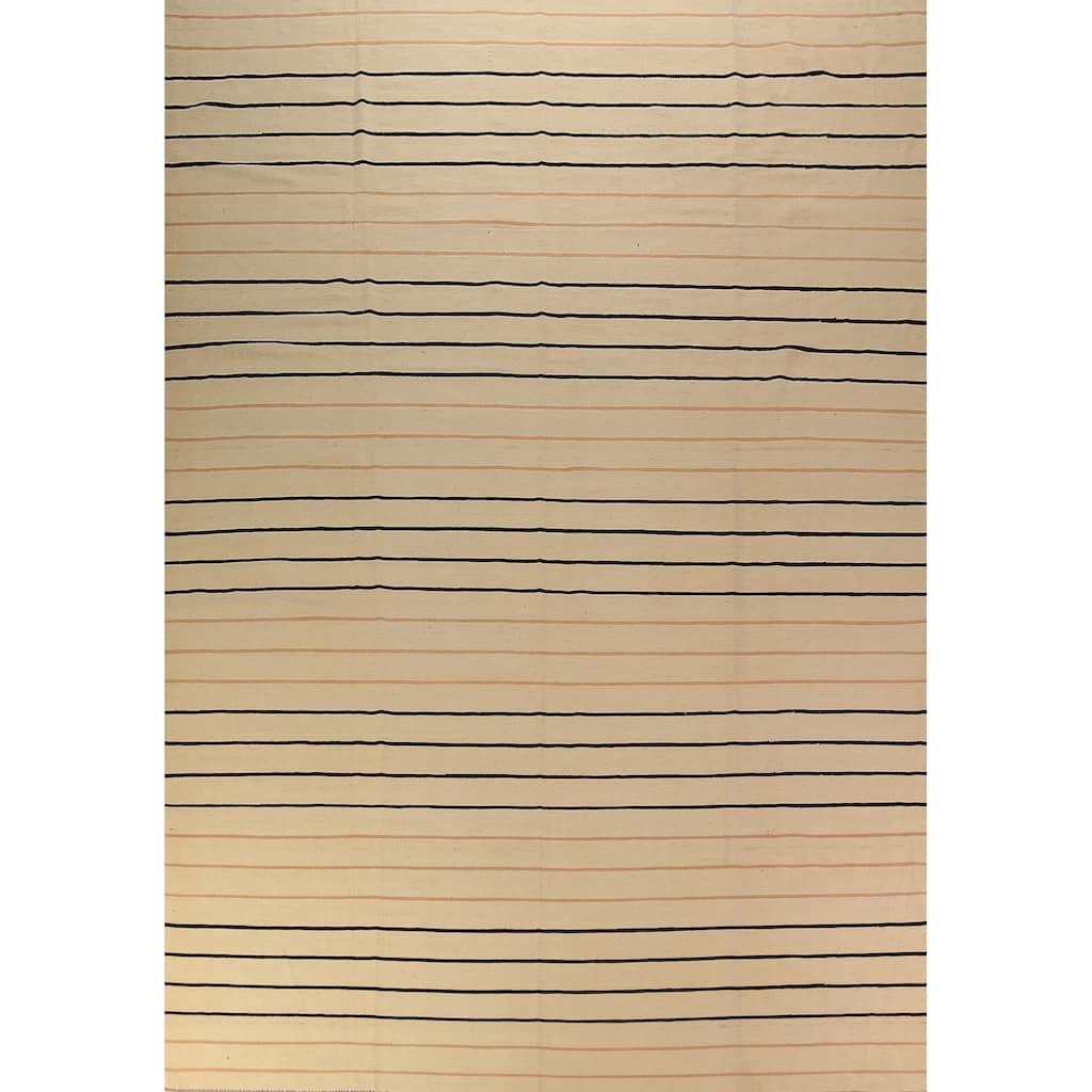 All-Over Striped Kilim Oriental Large Rug Wool Carpet - 10'0"x 14'1"