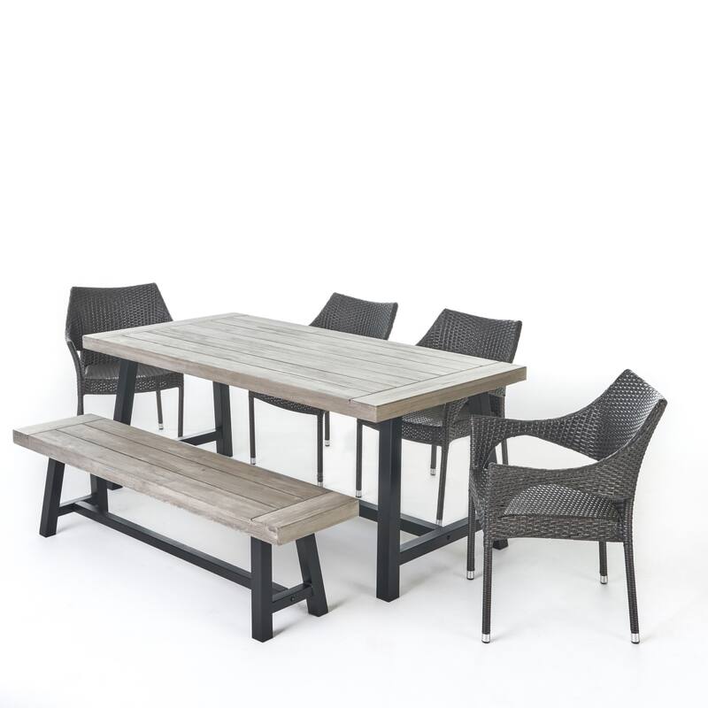 Christopher Knight Home Fletcher Outdoor 6-Piece Rectangular Acacia Wood and Wicker Dining Set