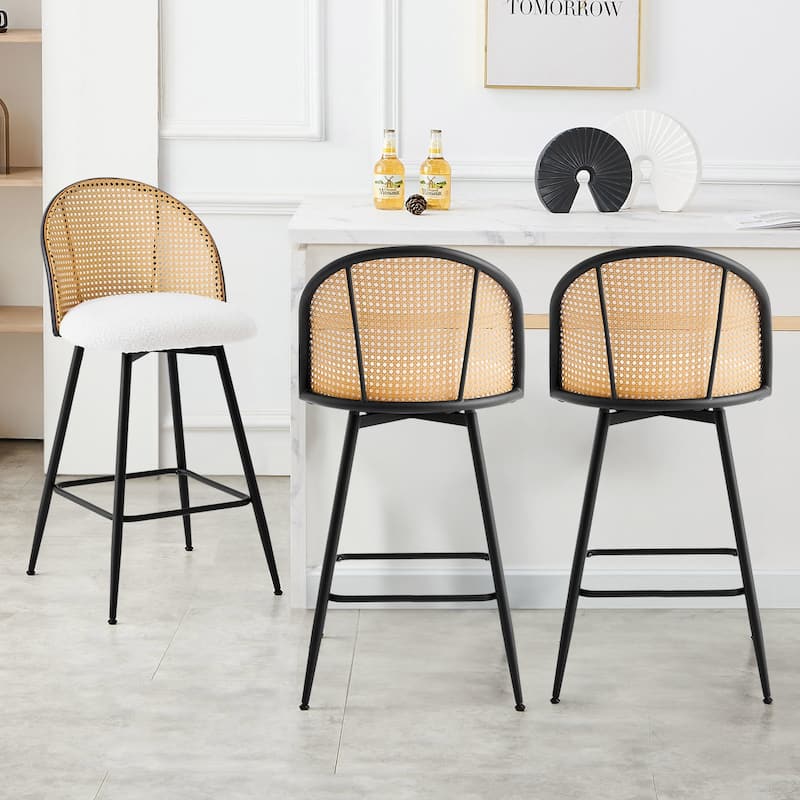 26-Inch Swivel Counter Height Bar Stools with Rattan Back - 36"H x 18.5"W x 19.7"D