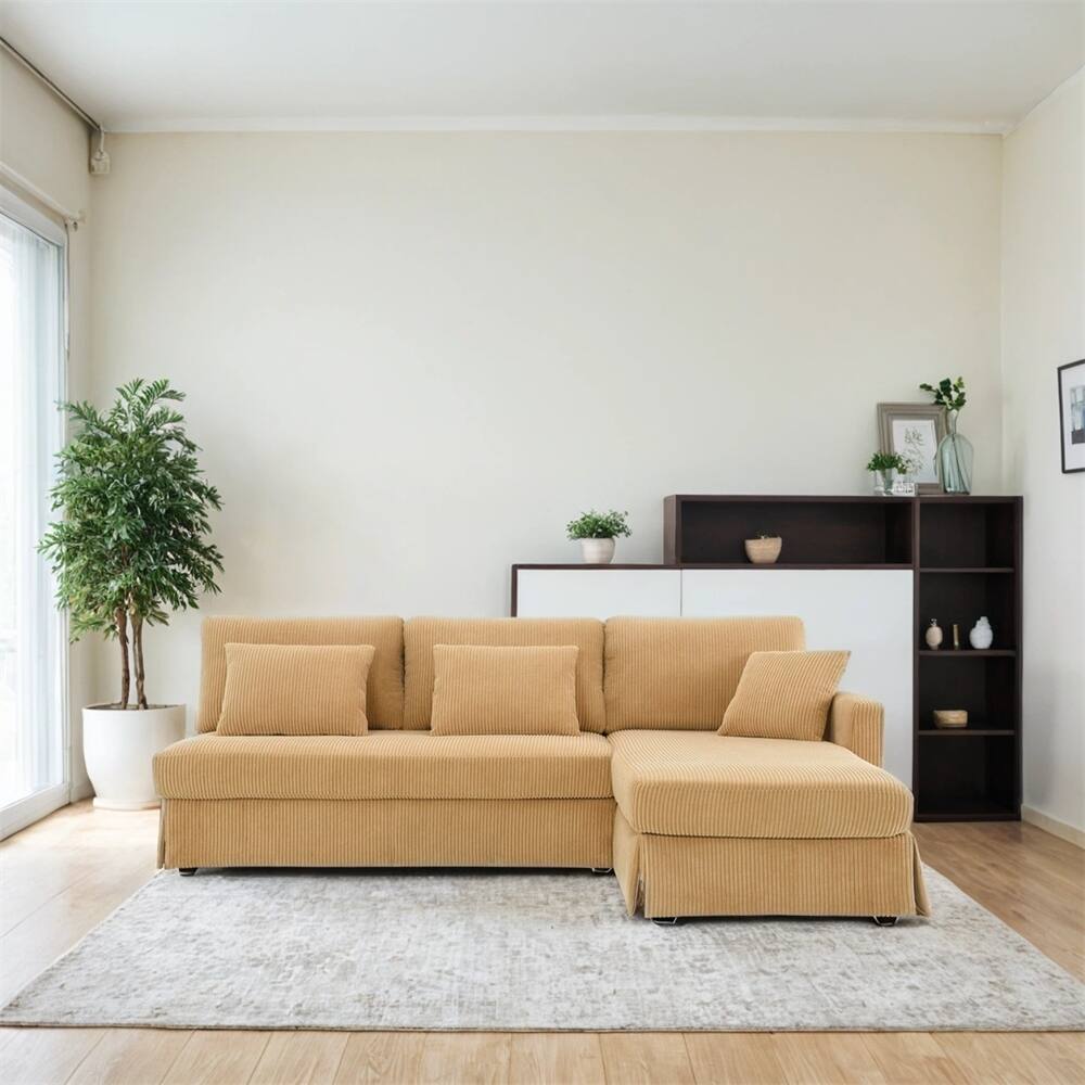 L-shaped Corduroy Sofa with Reversible Chaise,Upholstered Sectional