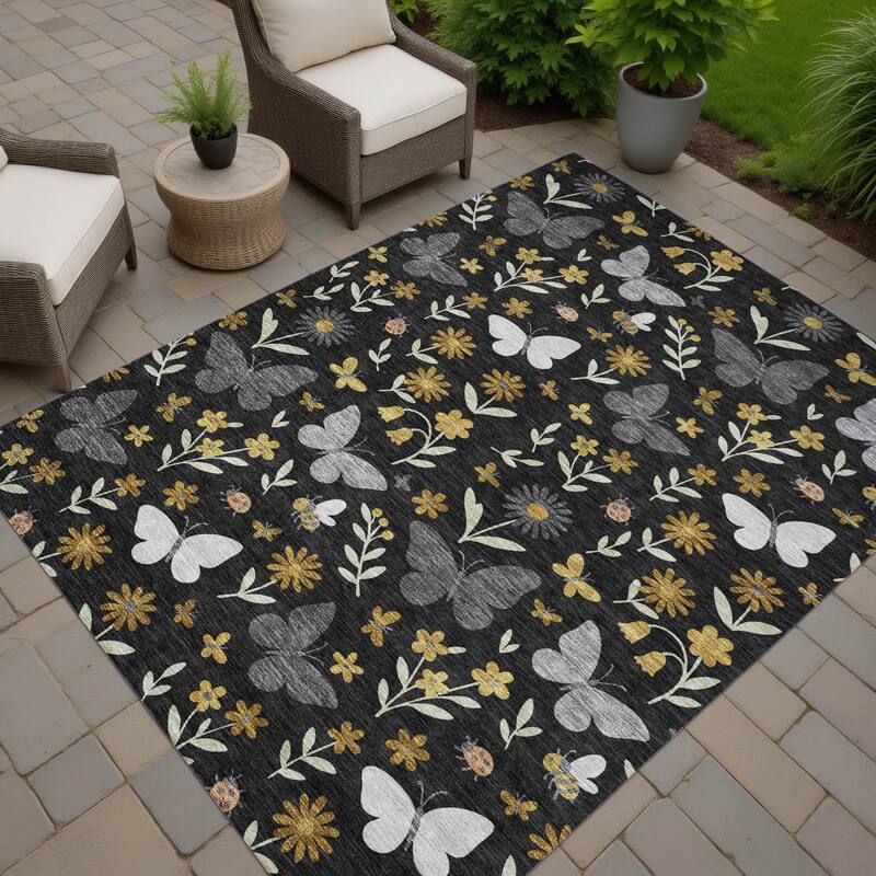 Machine Washable Indoor/ Outdoor Whimsy Butterfly Chantille Rug