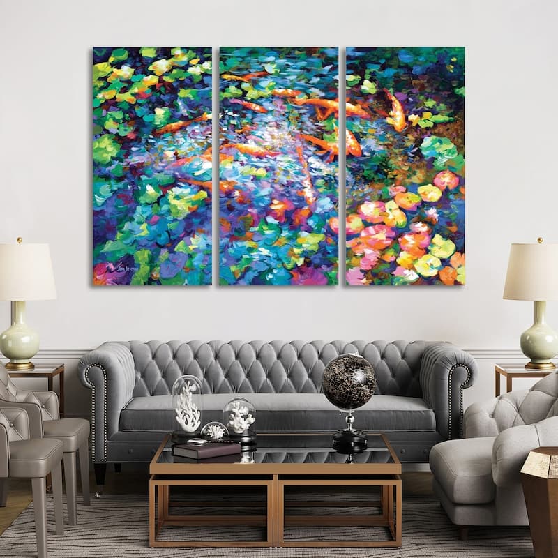 iCanvas "Koi Fish And Water Lilies II" by Leon Devenice 3-Piece Wall Art Set