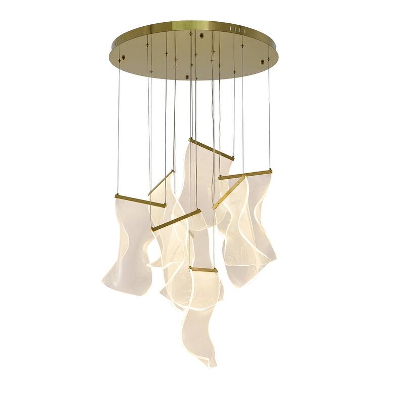 7-Light Brass Chandelier With Acrylic Crumbled Sheet Pendants