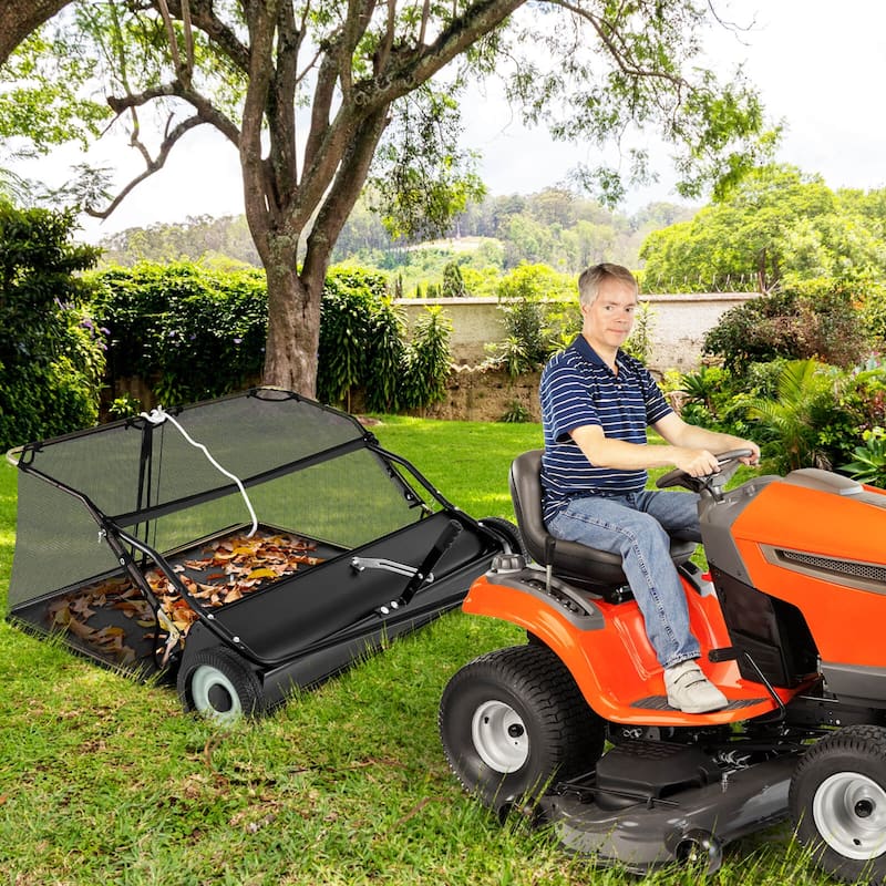 Costway 48" Tow-Behind Lawn Sweeper with 27 Cu.FT Large-Capacity - See Details - Black