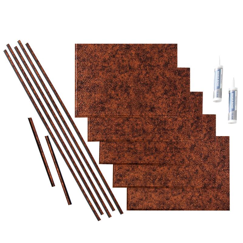 FASÄDE Hammered Decorative Vinyl Backsplash Panel - 15 Sq Ft Kit - Moonstone Copper