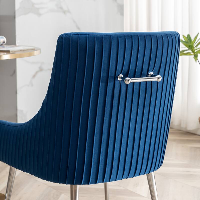 SEYNAR Modern Velvet Pleated Finish Back Dining Chair Set of 2 with Rear Handle