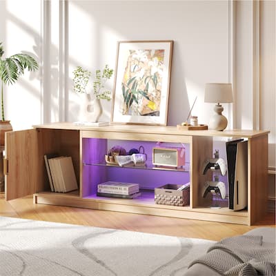 Bestier 57 in. TV Stand Fit TV Up to 65 in., LED Entertainment Center with Cabinet and Adjustable Shelf