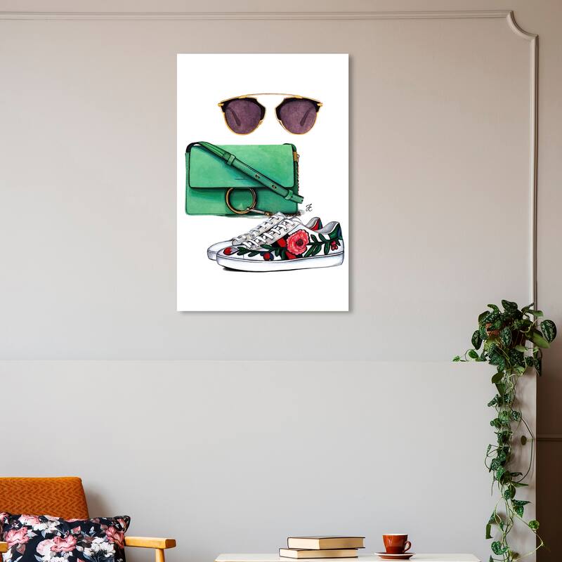 Wynwood Studio Canvas Fashion and Glam Doll Memories - Stylish Essentials Green and Emerald Glam Wall Art Canvas Print - 30 x 20