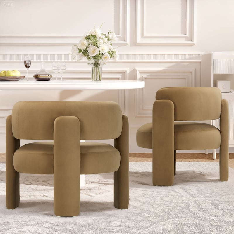 RENEWLINE Modern Velvet Barrel Accent Chair - 3-Leg Design for Living Room, Bedroom